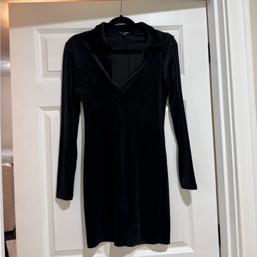 Fashion Nova Black Cowl Neck Long Sleeve Bodycon Dress